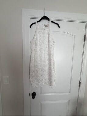 LOFT White Crochet Halter Mini Dress